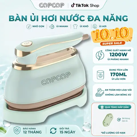 Bàn là hơi nước COPCOP tặng kèm cốc nước , đế đựng bảo hành 12 tháng với công suất 1200W là nhanh mọi loại vải thiết kế nhỏ gọn dễ dàng sử dụng phù hợp mang du lịch và sử dụng tại nhà