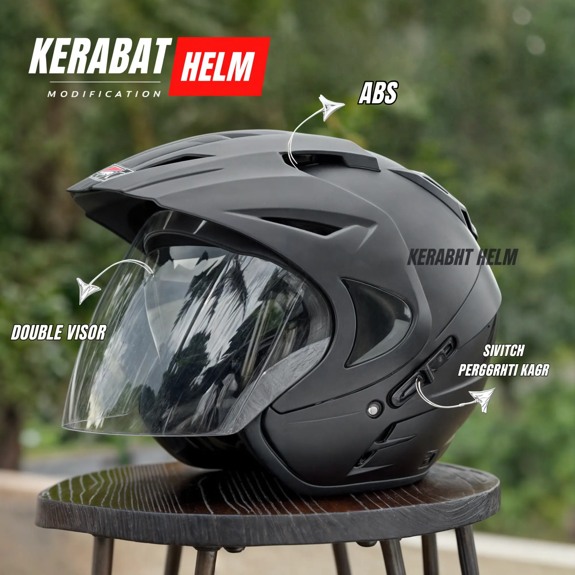 PROMO HELM JP8 DOBEL VISOR PREMIUM INK GRATIS STIKER SUDAH FREE PEKING KARDUS KACA BENING MOTORCYCLE