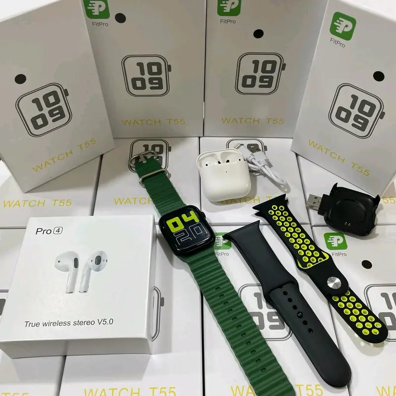 Smart Watch T55 Paket 3Strap&Tws Pro4 0