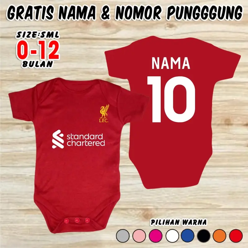 Baju Bola Bayi KLUB CUSTOM NAMA & NOPUNG Jumper Baby Romper Newborn Jersey Nameset Sepak Bola Kaos Bahan Katun Set Pakaian Anak Balita Laki Laki Perempuan Hampers Lucu Kado Bayi Baru Lahir Cowok Cewek Kostum Photoshoot Foto Bayi 0 6 12 Bulan 6