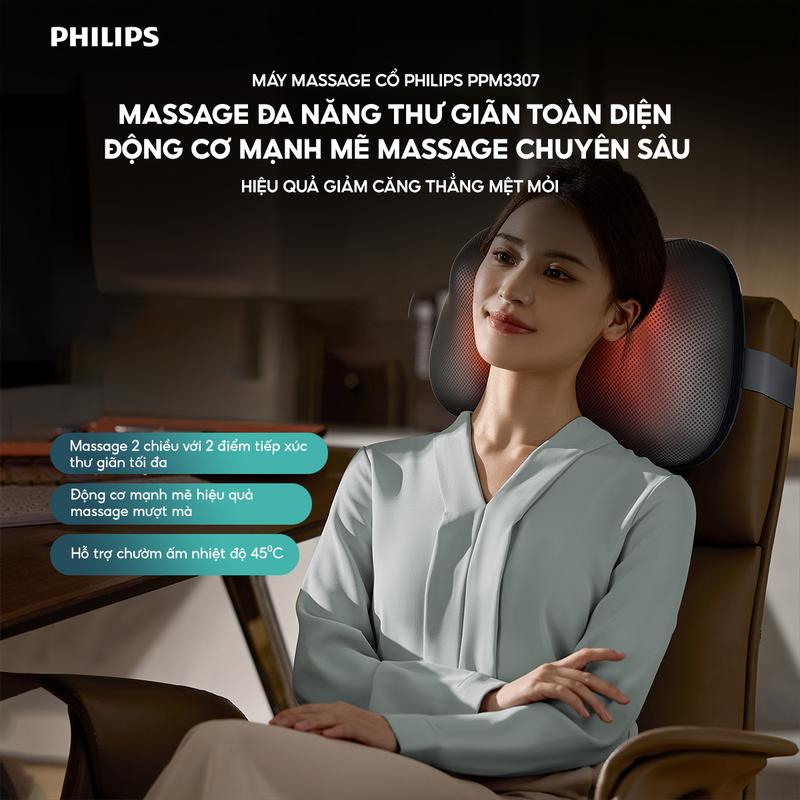  Máy Massage Cổ PHILIPS 3307 - Với 2 điểm tiếp xúc và 4 chế độ massage thư giãn chườm ấm nhiệt độ 