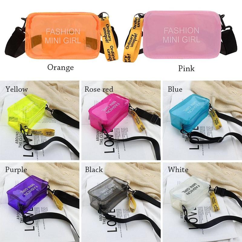 Túi Đeo Chéo Thạch PVC Trong Suốt, Chữ Laser, Túi Đưa Thư Đeo Vai, Túi Tote Nhỏ 3