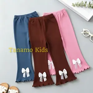 Celana Cutbray Anak Perempuan Motif Pita Timbul Bahan Rib Adem untuk Usia 1-12 Tahun Legging Cutbray Anak Perempuan Fashion