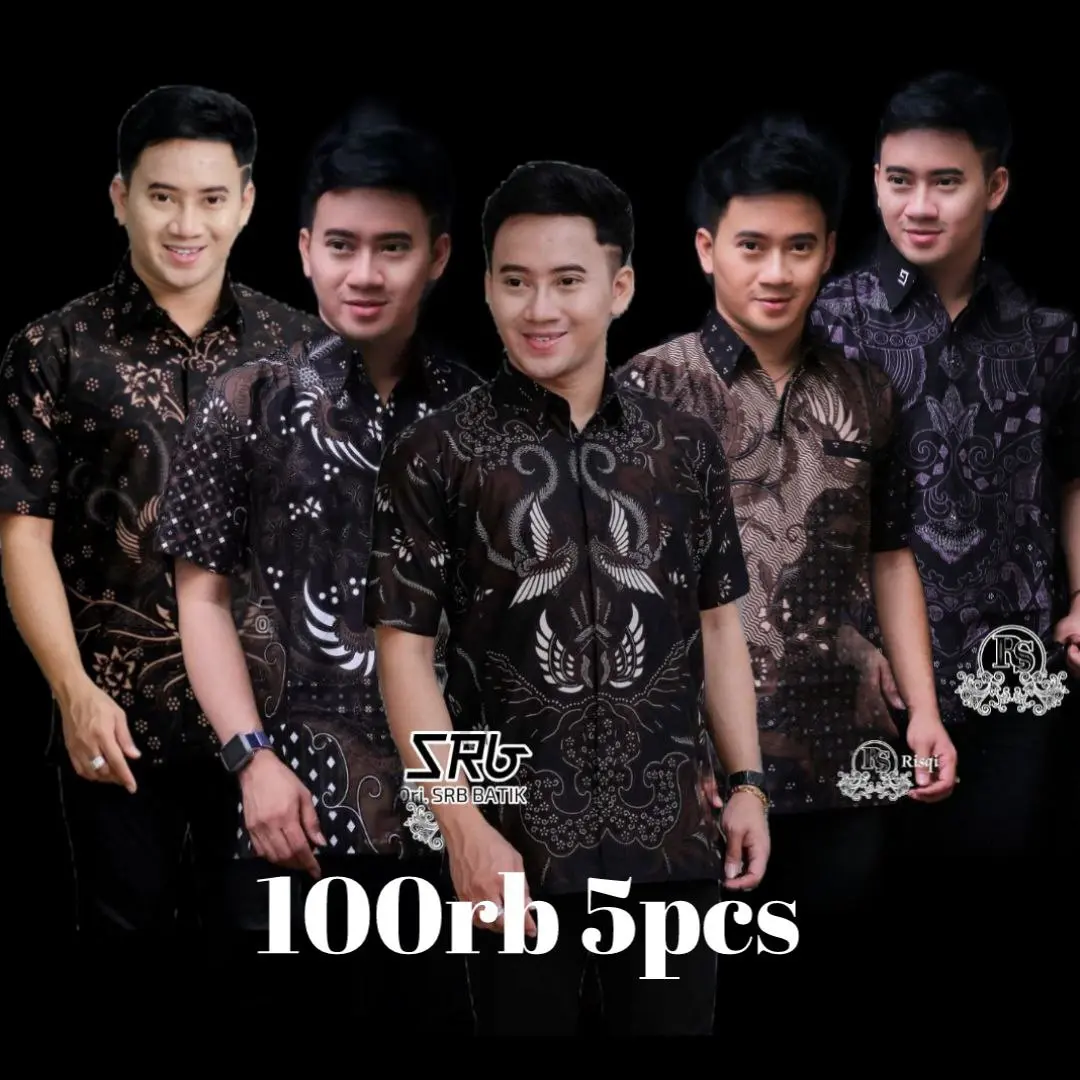 Kemeja Hem Batik 100rb 5pcs Pria Baju Cowok Motif Pendek Kantor