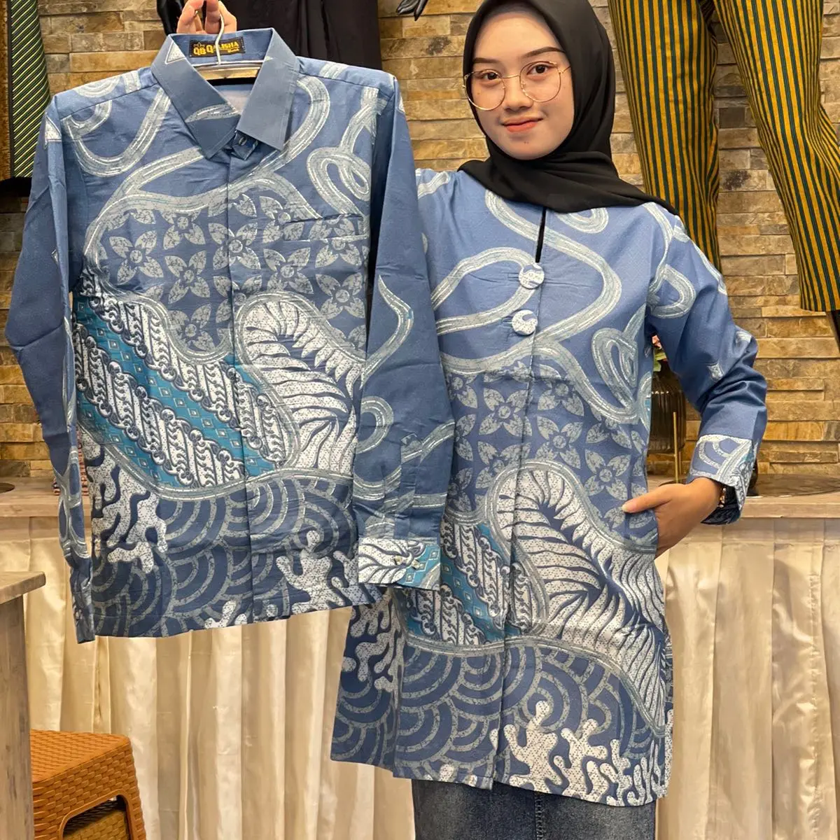 Batik couple bahan katun full lapisan trikot Tangan Pekalongan Wanita Baju Atasan Pasangan Motif Tunik Pendek Panjang