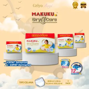 [ PAKET 3 BALL ] MAKUKU DRY CARE EXTRA M30+6 , L28+6 | POPOK BAYI SELEMBUT TISSUE | TAHAN LAMA , KERING , DAN ANTI RUAM