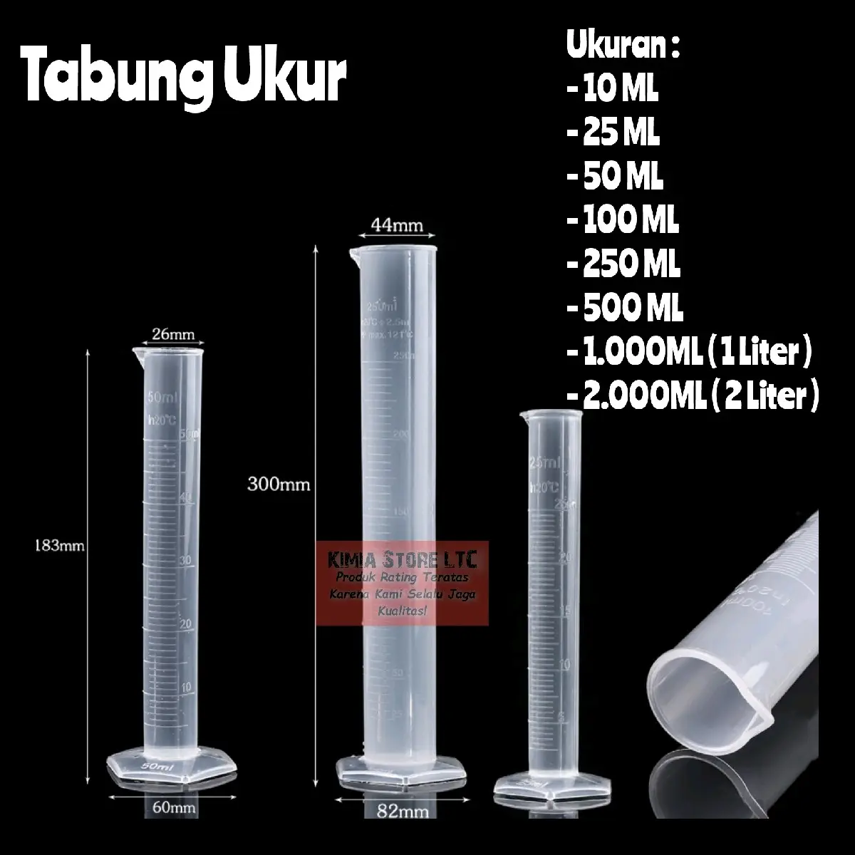 Tabung Ukur Plastik 10ml/25ml/50ml/100ml/250ml/500ml/1L/2L - TABUNG UKUR - Kitchenware