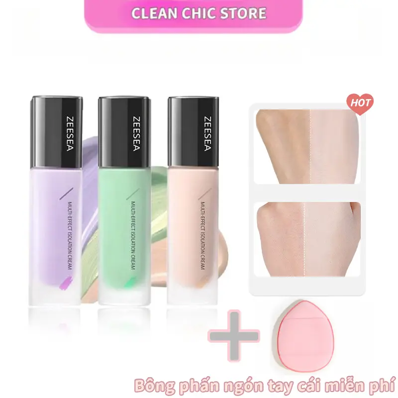 Kem Lót, ZEESEA, 30g, Kiềm Dầu, Kem Lót Trang Điểm, Làm Sáng Tông Màu Da, Che Lỗ Chân Lông, Tặng Kèm Mút Đánh Phấn cod lot kiem dau