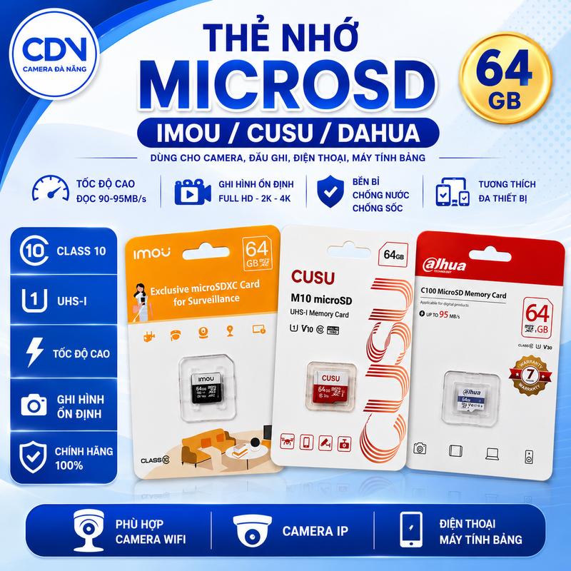 Thẻ nhớ Camera Imou, Cusu Micro SD 64GB ST2-64-S1 Ghi video Class 10 Phụ Kiện