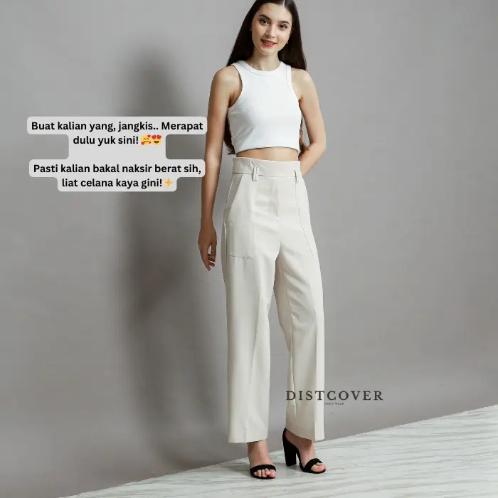 SAN STORE - Diora Pants Anti kusut Trousers - Highwaist Wide Leg - Celana Kantor/Formal Wanita 1