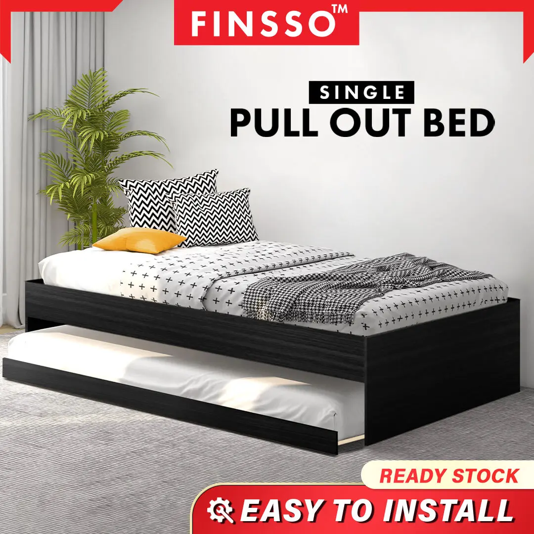 FINSSO: SNOW SERIES Single Pull Out Bed / Wooden Single Bed Frame Furniture