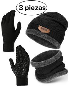 Set de 3 Piezas para Invierno Cálido a Prueba de Viento de Punto de Vellón Grueso, Bufanda, Gorro y Guantes, Accesorios para Clima Frío, Cómodos y Estilosos, Perfectos para Actividades al Aire Libre
