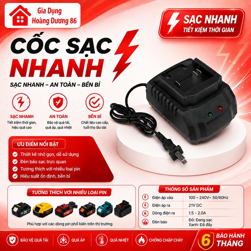 ( Cốc Sạc Nhanh ) Cốc Sạc Nhanh 21V SẠC NHANH, AN TOÀN, BỀN BỈ , Sạc Được Tất cả các loại Pin Phổ Biến Hiện Nay 10- 20- 30 Cell, Nguồn Điện Vào ổn Định , Bảo Hành 12 Tháng , Lỗi 1-1 trong vòng 15 Ngày