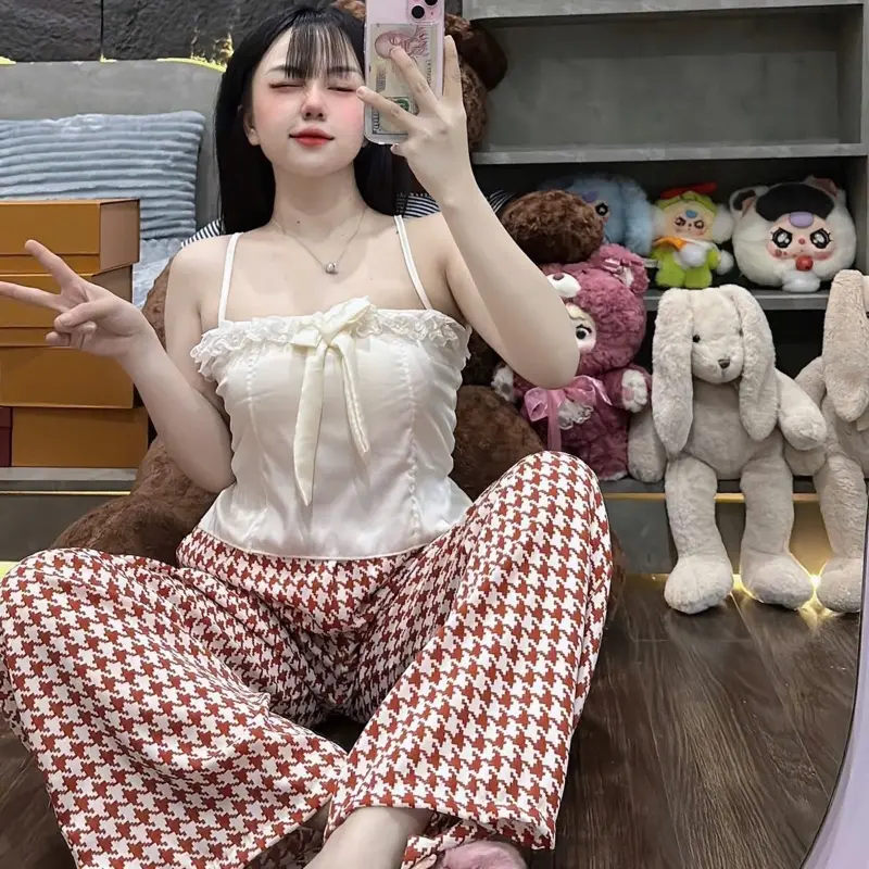Đồ Bộ Ngủ Nữ Chất Lụa Mềm Mịn 2 Dây Kèm Mút Ngực Free size 40 - 60kg 4