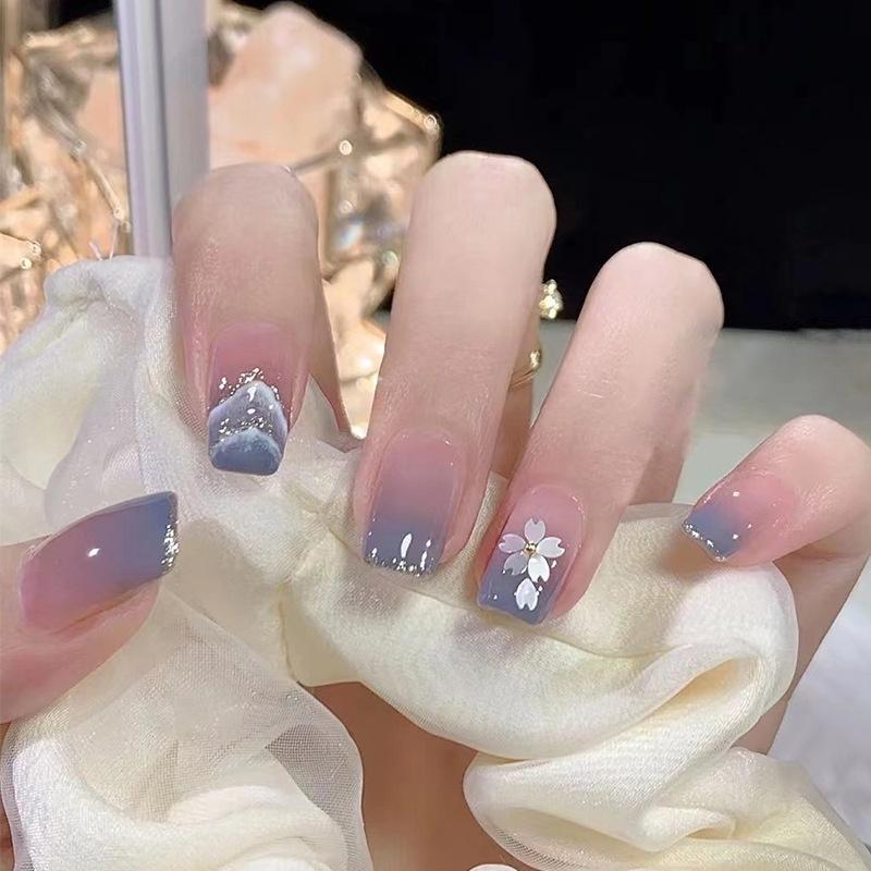 Fake Nails [Strip Packing] 24 Pieces [with Jelly Glue] Color Waterproof False Nails 4