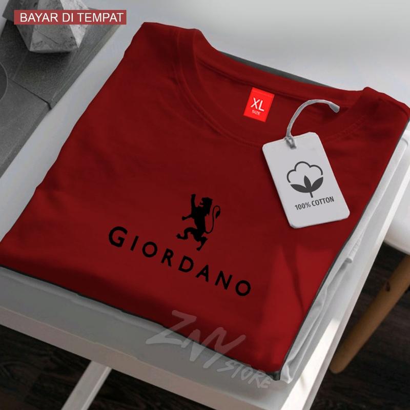 COD !!! Baju Kaos Distro Giordano Logo Text Hitam Premium Quality Kaos Cotton Combed 30s Lengan Pendek T-Shrit Koas Unisex Pria/Wanita 5