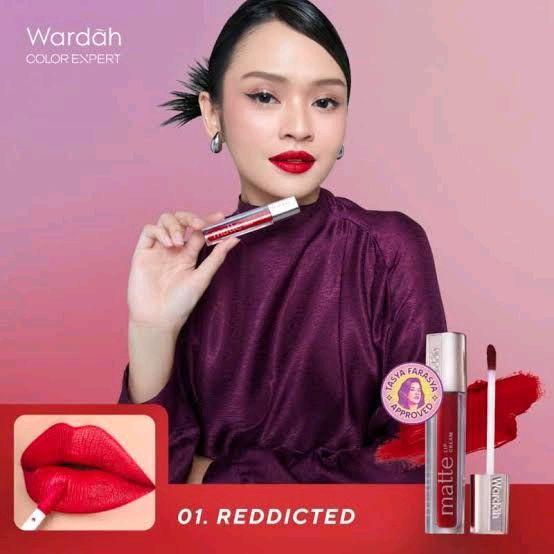 Wardah Matte Lip Cream.tekstur lip cream lembut untuk aplikasi sekali oles dengan warna merata.matte finish intens yang tahan lama. 5