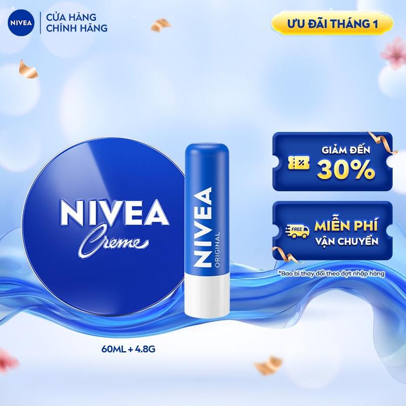 Bộ Đôi Kem Dưỡng Ẩm NIVEA Crème 60ml & Son Dưỡng Chuyên Sâu NIVEA Original Care 4.8 g - 85061 + 80102 Nữ Dưỡng Body - Women Làm Đẹp Da