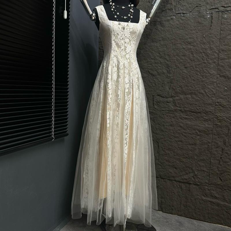 (Xả) Váy Ren Siêu Dài Cổ Vuông Ren Cao Cấp Ly Huong Design Phong Cách Tiểu Thư Sang Trọng Thích Hợp Tiệc, Cưới, Du Lịch