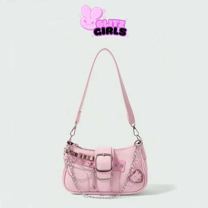 Jual [GLITZ GIRL] GG008 Y2K Pink Shoulder Bag Tas Bahu Wanita Pink Lucu ...
