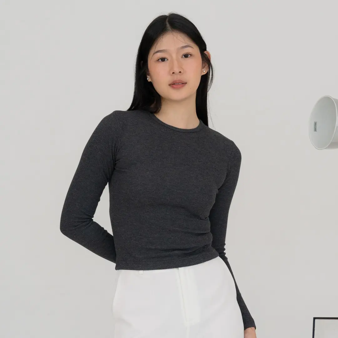 Shelley Top - Baju Atasan Wanita Basic Top Premium Rib Knit Lengan Panjang