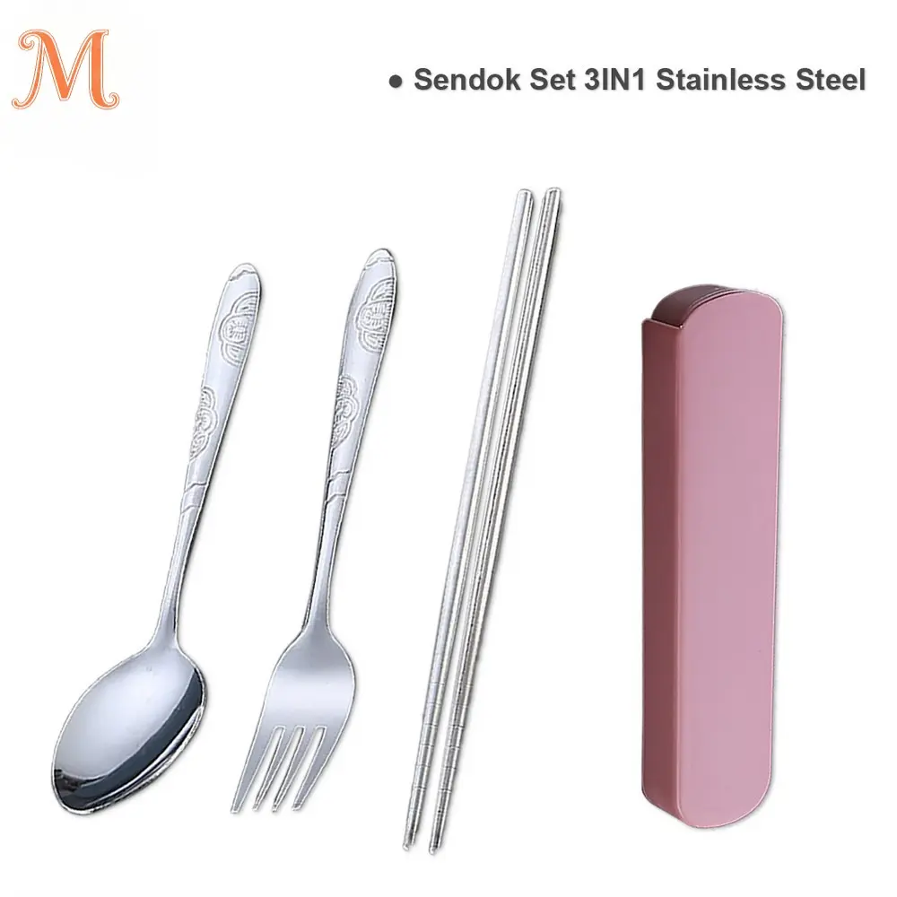 Sendok Set 3IN1 Stainless Steel / Alat Makan Sendok Garpu Sumpit Set Portable Dengan Kotak Praktis  MivenaShop C495