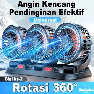 [XGoods] Kipas Angin Mobil 3 Kepala 12/24V Kipas Pendingin Truck USB Dashboard Rotasi 360 Fan Car Simple