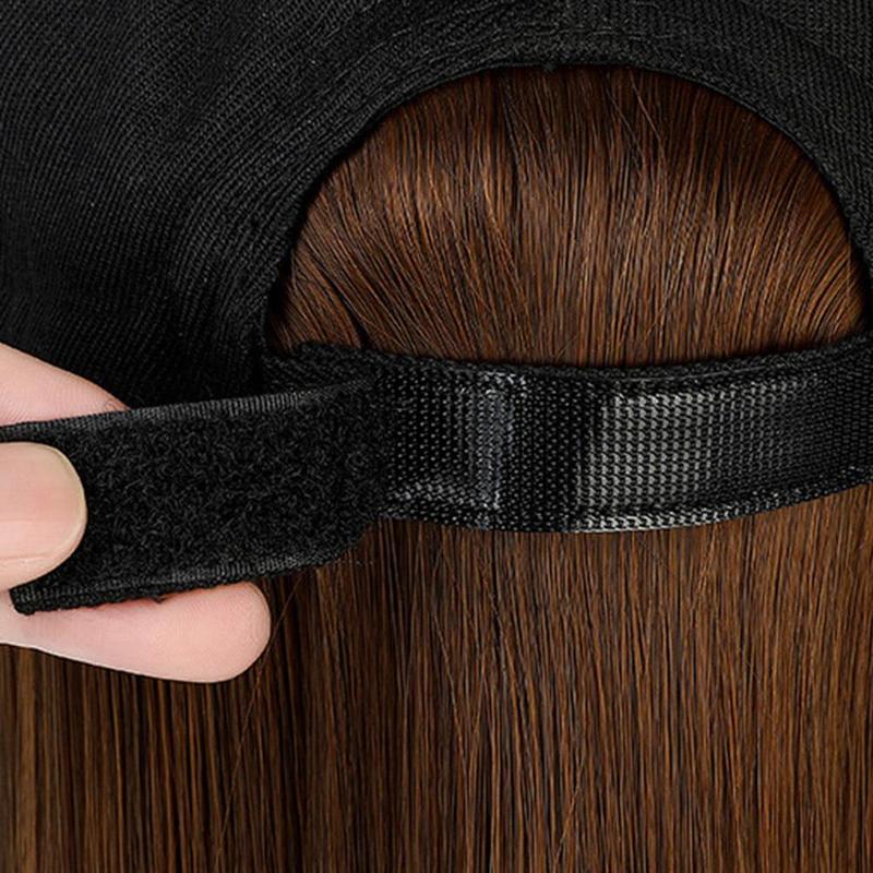 Fashion wig, black hat, hat, long wig, baseball cap, long straight hair, hat with wig m8j9 4