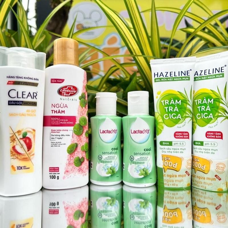 Combo 6 món gồm 2 sữa rửa mặt HAZELINE 40g + 1 Dầu gội Clear 70g + 1 Sữa tắm Lifebuoy 100g +2 Nước rửa vệ sinh Lactacyd 60g (hàng tặng khuyến mãi)