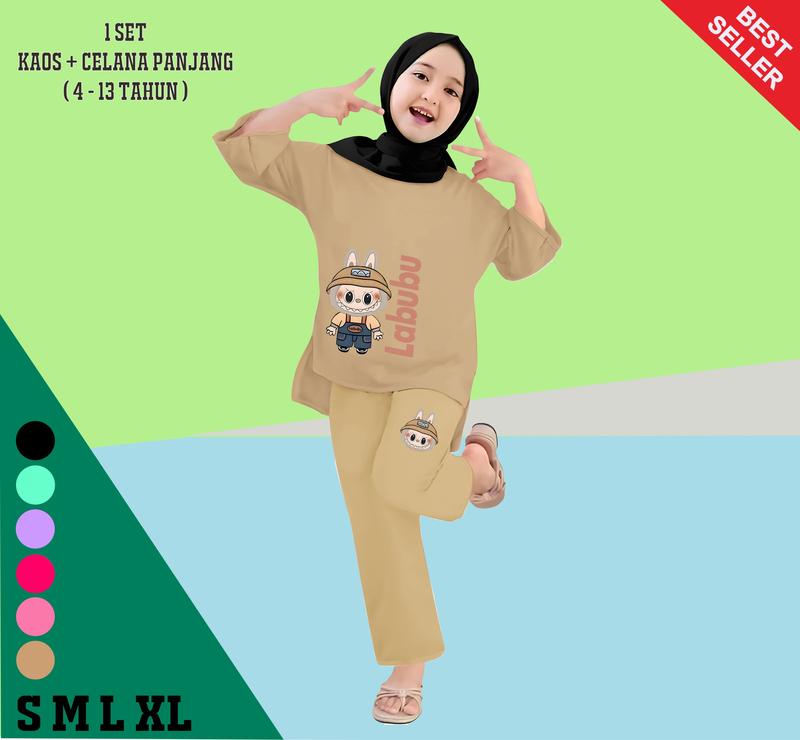 Setelan Kaos Anak Perempuan Celana Panjang Labubu Fashion untuk Usia 4-13 Tahun Baju 0