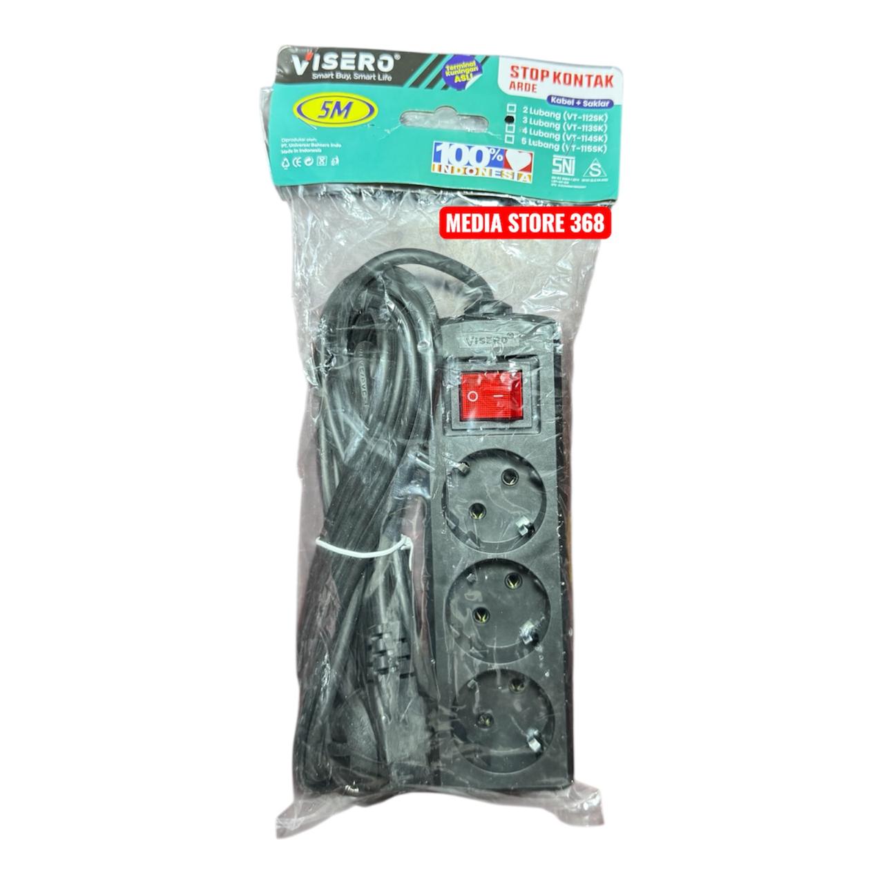 VISERO Stop Kontak/Terminal 5 Lubang Body HITAM Kabel 10M dengan Switch On/Off SNI Kabel Asli Tembaga Tahan Panas Kuat Tahan Lama