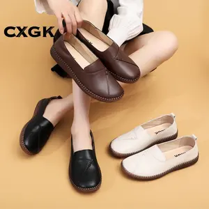 CXGK Slip-on Non-slip Sepatu Kasual Kulit High-quality Office Wear Sepatu Datar Wanita KoreaTerlaris