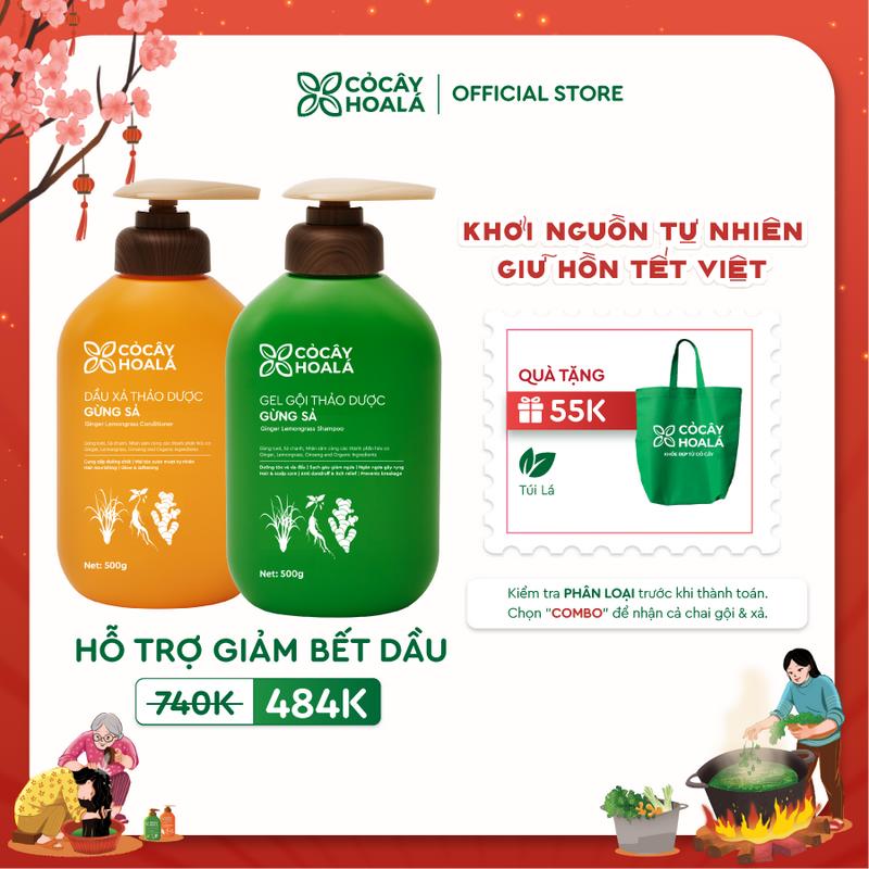  Combo Dầu Gội Xả Thảo Dược Cỏ Cây Hoa Lá Gừng Sả 500g chai - Hỗ trợ làm sạch da dầu ngăn ngữa gàu góp phần giảm gãy rụng 