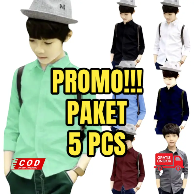 PAKET HEMAT 5 PCS Kemeja Anak Laki Laki Umur 1-10 Tahun Lengan Panjang 0