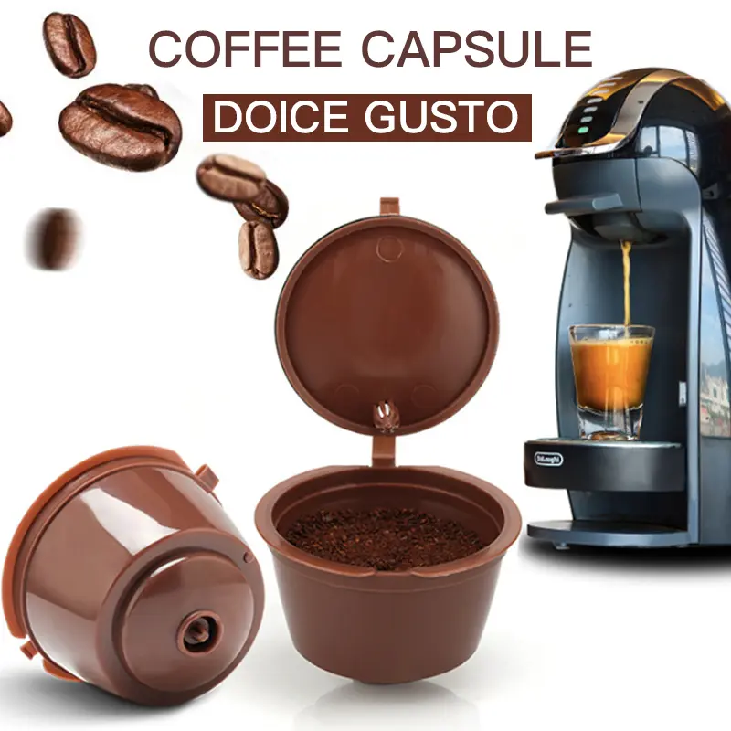 3Pcs Reusable Coffee Capsule Filter Cup for Nescafe Dolce Gusto Refillable Caps Spoon Brush Filter Baskets Pod Soft Taste Sweet