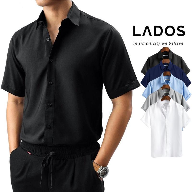 Áo Sơ Mi Trơn Vải Lụa Tay Ngắn Cho Nam LADOS - 8069