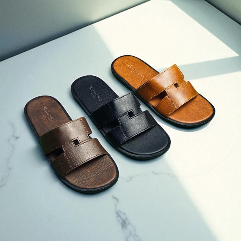 (.4.) Dép Da Nam Sành Điệu,Sang Trọng,Dép Da Cao Cấp,Đế Đúc Cao Su Nguyên Khối Chống Trơn Trượt, Dép Da Chữ H Tân Thời