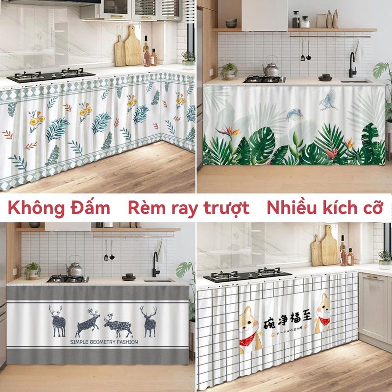 Rèm tủ bếp không thấm nước và chống dầu vải chống bụi không cần khoan rèm theo dõi trượt im lặng rèm che cửa tủ thảm che lộn xộn