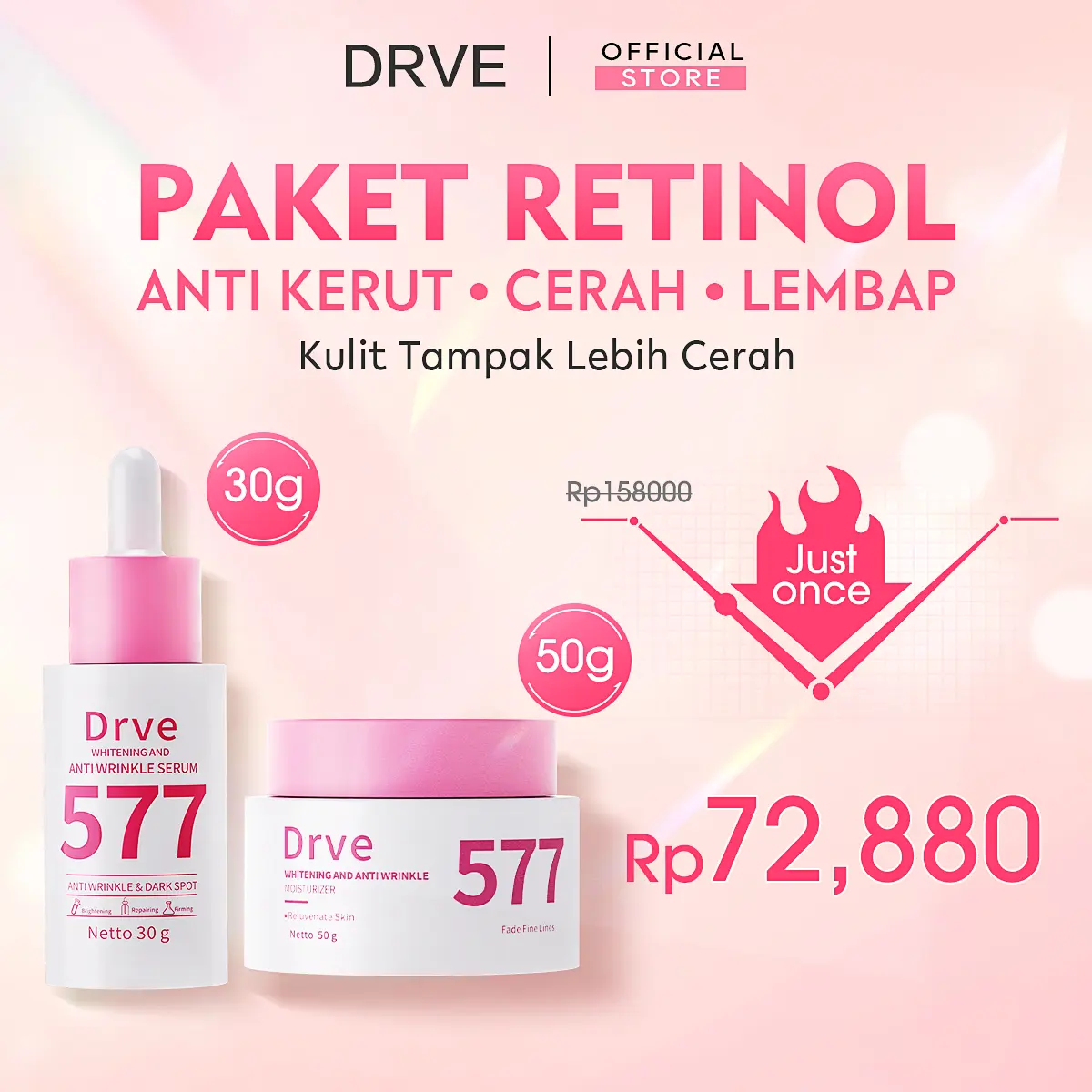 (COD) DRVE Paket 577 Retinol Series membantu Atasi FlekHitam & Kemerahan Pencerah Wajah Mencerahkan,Meratakan Warna Kulit & Tenangkan Kulit