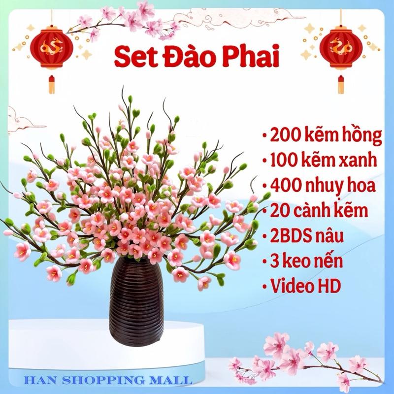  Set nguyên liệu tự làm làm bình hoa ĐÀO PHAI kẽm nhung handmade diy 