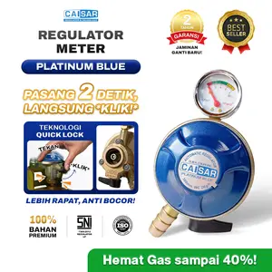 CAISAR - Regulator Kompor Gas Meter AUTO LOCK QUICK COUPLING ANTI BOCOR | Platinum Blue SNI Pasang Aman & Mudah Regulator LPG Elpiji Tekanan Rendah (RMPB)
