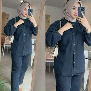 RAYNA ONESET Jeans Blackwash Atasan dan Celana Terbaru 2025 Jumbo Kekinian / Setelan Wanita