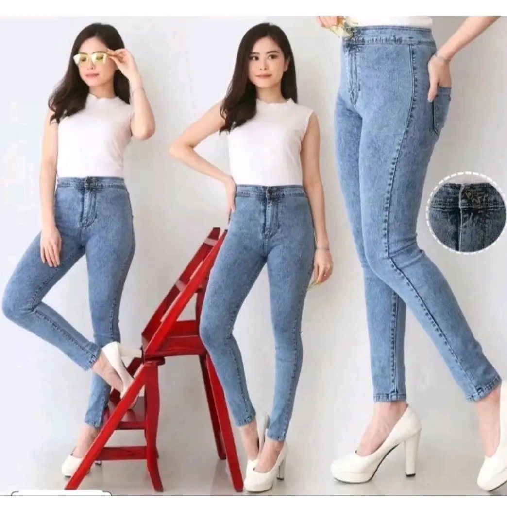 CELANA JEANS HIGHWAIST POLOS ANDARA Slim-fitting Polos Santai Kaki Melar Nyaman Wanita Denim Putih Panjang Cutbray celana wanita viral jeans