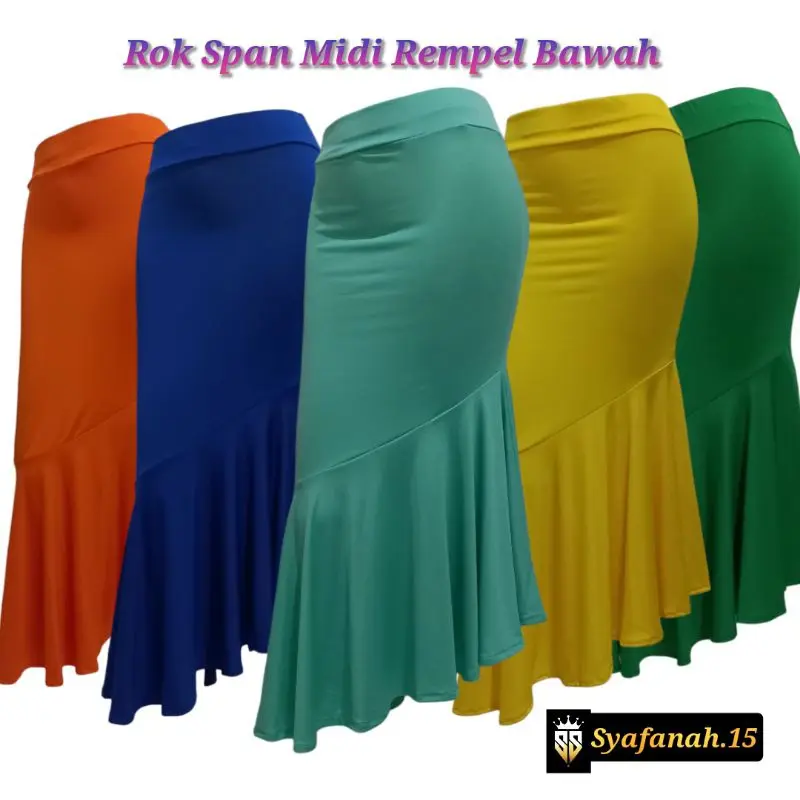 Rok Span Miring Midi Bahan Spandek Balon || Rok Belly Dance