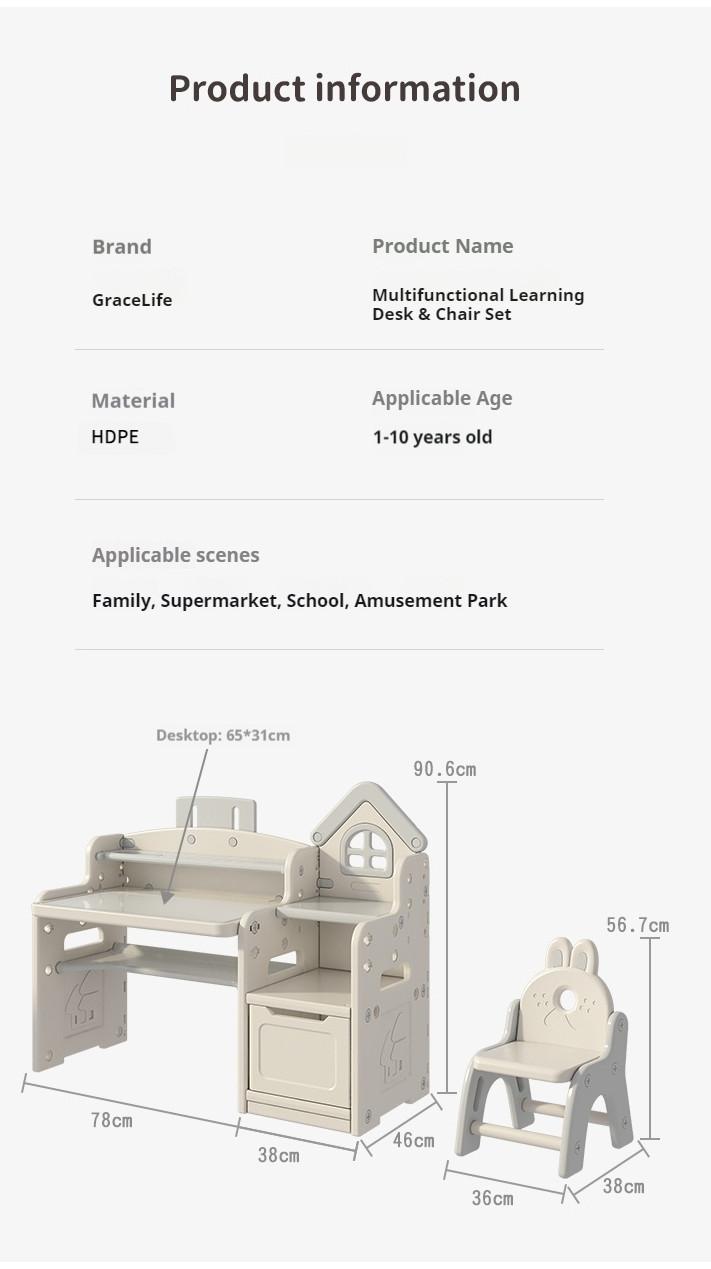 Product Introduction of 【GraceLife】4 in 1 Kids Study Table With Chair/Storage Cabinet/Free Gift（Blocks/Brushes/Eraser） 43
