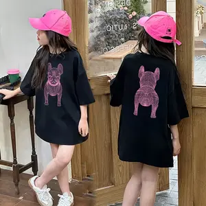 cewek 10 tahunimport|3-12 Tahun|Cetakan yang lucu|Garis-garis berorientasi teknologi trendi Eropa dan Amerika dan anak anjing pink ultraviolet yang dipersonalisasi dengan pola menarik yang dipersonalisasi|korea style premium baju atasan|cewek 10 tahun imp