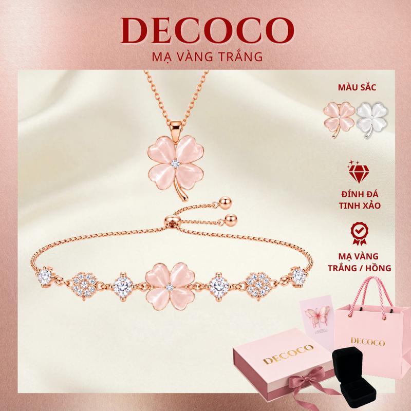 VIDEO - Set vòng cổ và vòng tay BLESS cỏ 4 lá hoa mai đính đá DECOCO may mắn ( kèm Túi hộp )