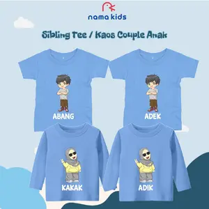 KAOS ANAK COUPLE LUCU KAOS LENGAN PANJANG KAOS LENGAN PENDEK ADIK KAKA LAKI LAKI PEREMPUAN WARNA DUSTY BLUE