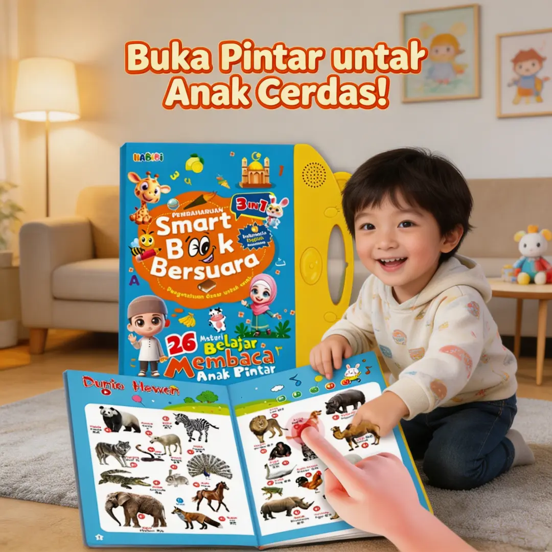 Smart Book Bersuara Mainan Belajar Anak Titik Suara Multibahasa 3 Bahasa Lengkap Materi Pengenalan Huruf Angka Hewan Benda Sekitar Alat Bantu Orang Tua Mengajari Anak Belajar Mandiri Dirumah Untuk Balita Usia 2 Hingga 6 Tahun Buku Pintar Portable (COD)