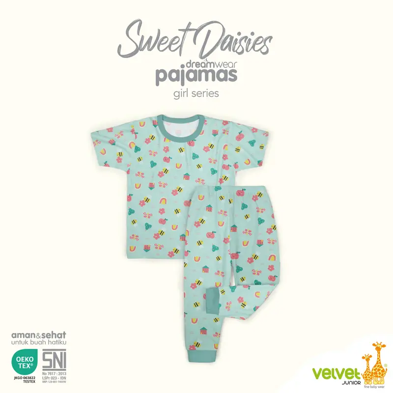 Velvet Junior Piyama Pendek Panjang Anak Perempuan DreamWear Girl - 3 STEL - Busy Bees, Sweet Daisies, Honeydwe 7